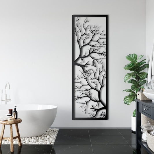 Modern Black Metal Tree Wall Art Panel for Bathroom Decor | Metal Tree Wall Art, Tree Metal Wall Decor, Metal Wall Decor, Metal Branch Wall Decor