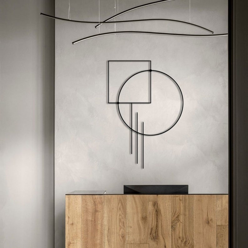 Modern Geometric Metal Wall Art - Minimalist Circle and Square Design for Contemporary Interiors |  Metal Wall Art Geometrical Shapes Design