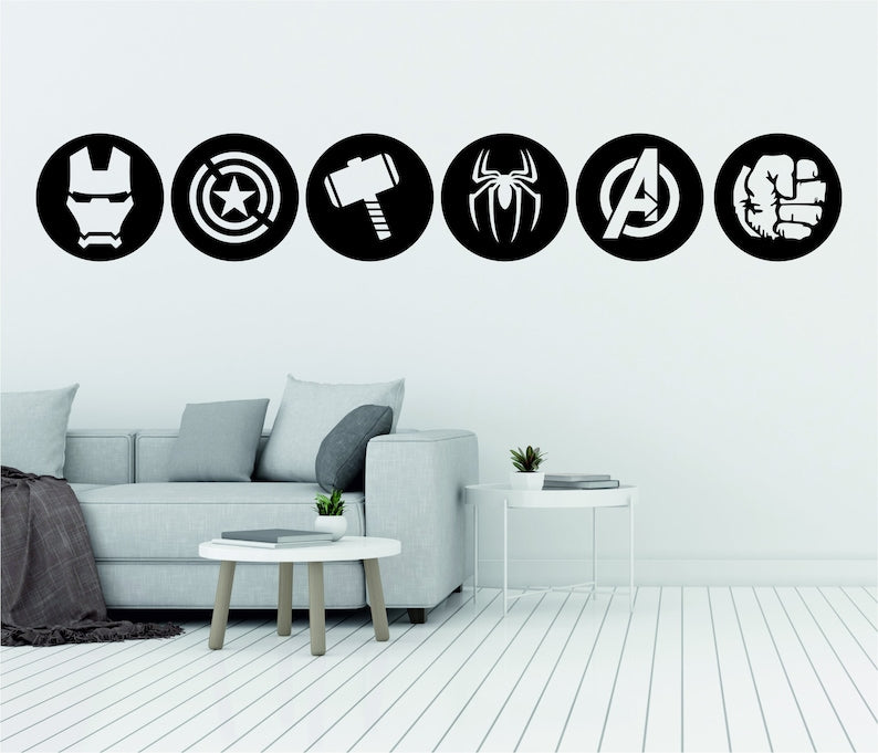 Superhero Logo Wall Art Set - Modern Decorative Panels for Comic Fans | Avengers Wall Decor Superhero Logos (Set of 6)