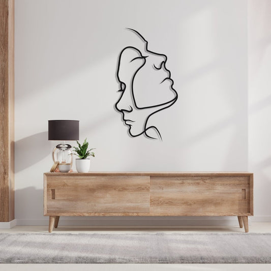 Minimalist Abstract Metal Wall Art - Modern Face Line Art Decor for Home and Office | Two Faces Metal Wall Art, Minimalist Line Wall Art (30 Inches)