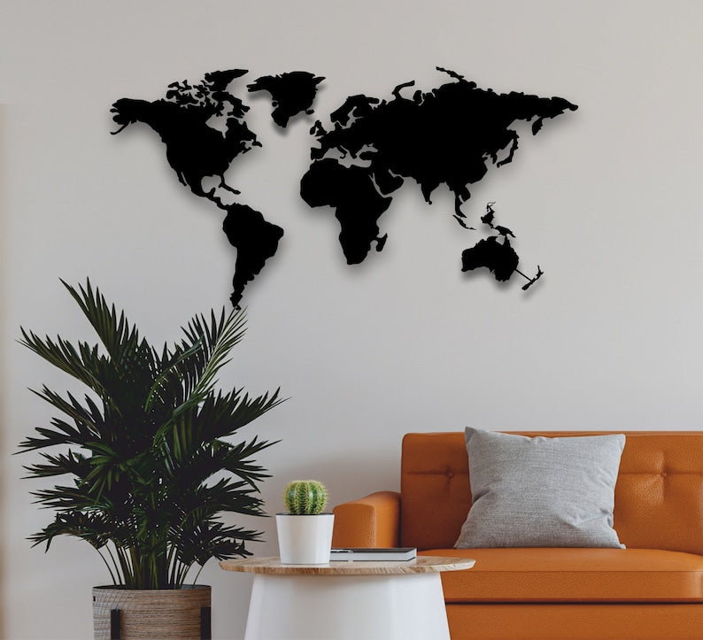 Modern Black World Map Wall Art for Stylish Living Room Decor Metal World Map Continents Wall Art Decor World Map Compass Large Metal Wall Decor