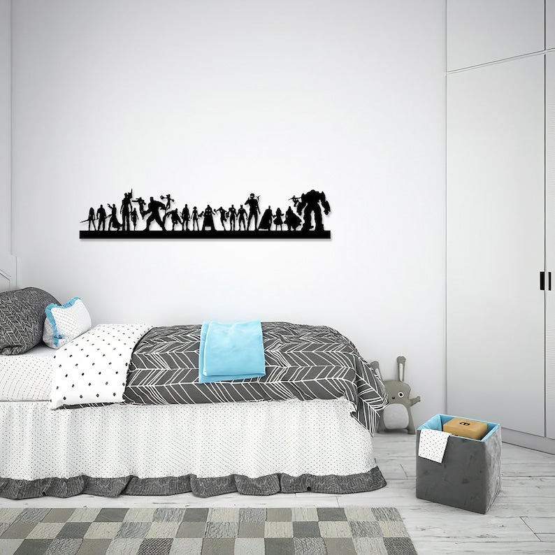 Avengers Superhero Team Silhouette Metal Wall Art - Epic Black Decor for Bedroom or Living Room | Avengers Face Portraits Wall Art Decor, Wood Wall Art Set, Avenger Superheroes, Geometric Framed