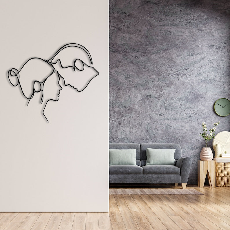 Minimalist Couple Silhouette Metal Wall Art – Modern Romantic Home Decor | Valentines Day Giving Head To Head Art, Wall Art Decor Destiny Union Theme Wall Decor, Single Line Art
