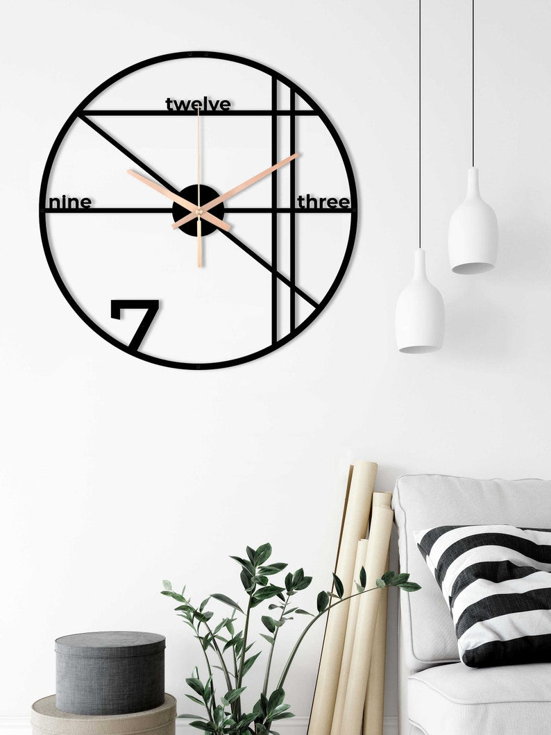 Contemporary Geometric Wall Clock – Stylish Black Metal Design for Modern Design Home & Office Décor